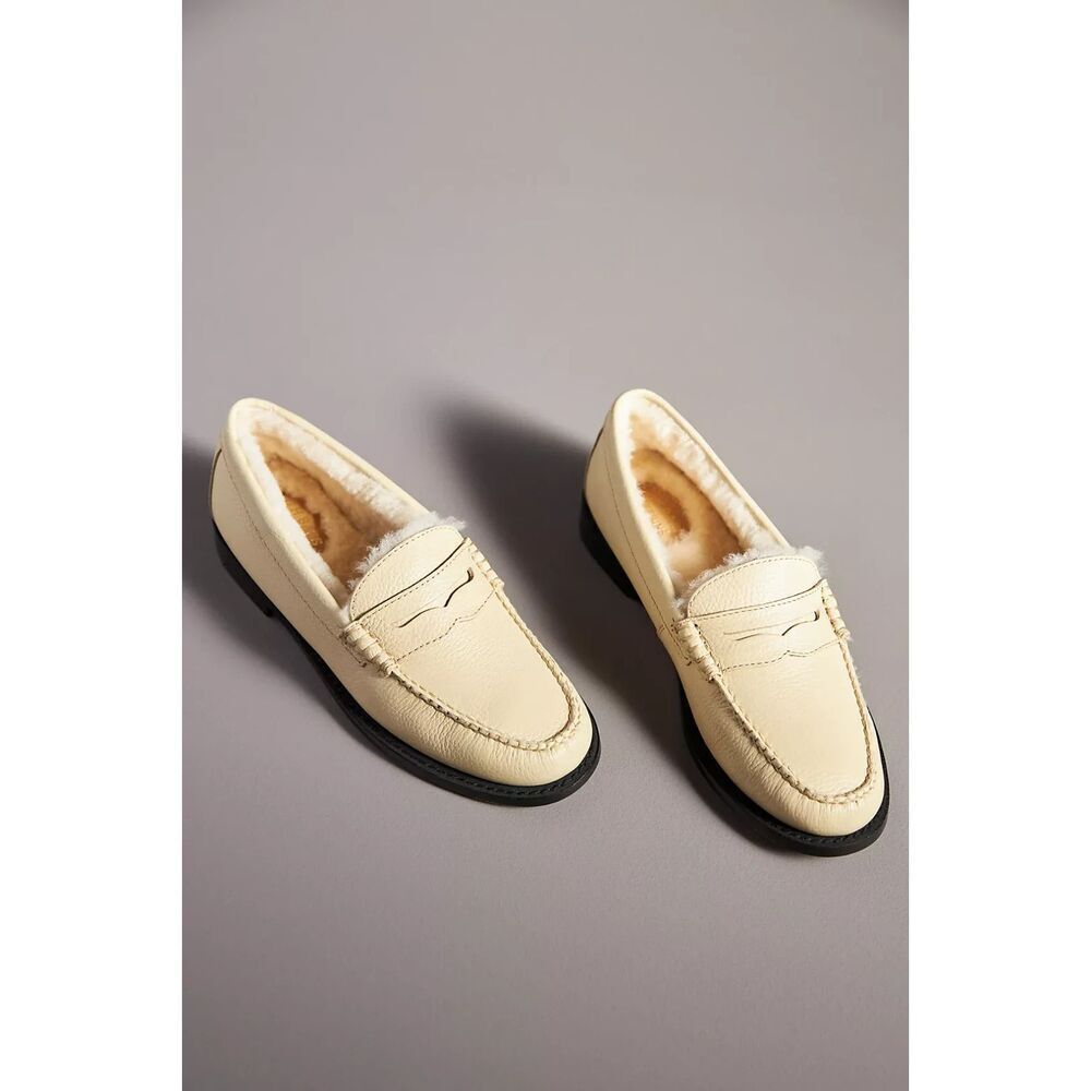New G.H. Bass Whitney Cozy Fur Lined Weejuns Penny Loafer  Cream Women's 9.5M